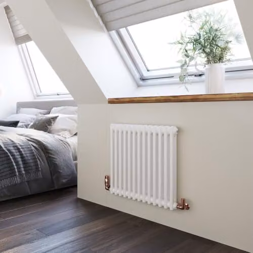 UK Radiators Alpha Traditional Cast-Iron Style 2 Column Horizontal Radiator with Feet, White, H: 60.0 cm, W: 59.2 cm – 2