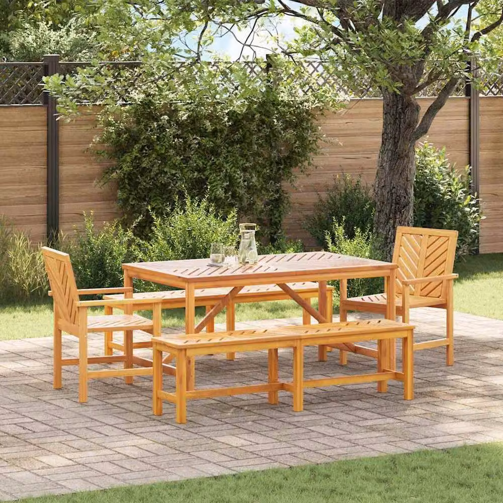Berkfield Home 5 Piece Acacia Wood Garden Dining Set in Brown – 2
