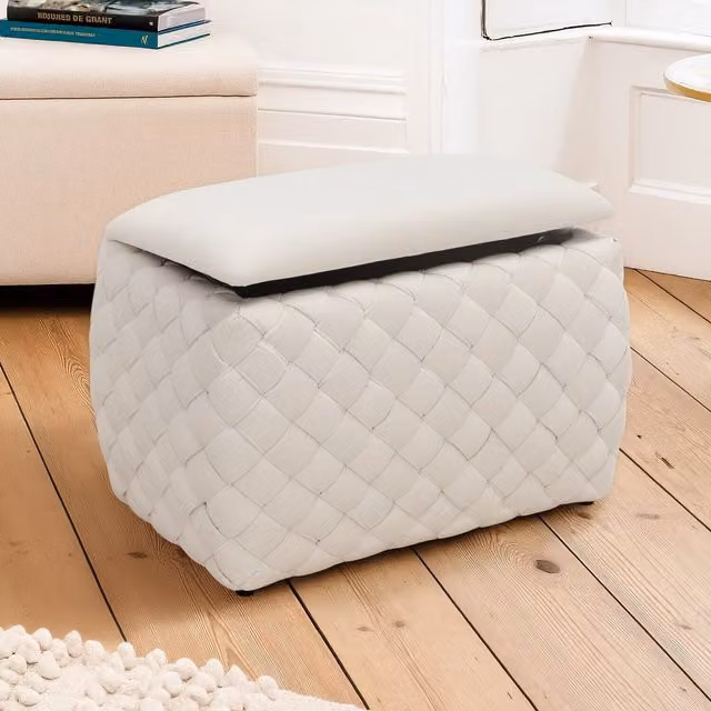 Artemis Home Modern Rectangular Velvet Storage Ottoman in Beige and White