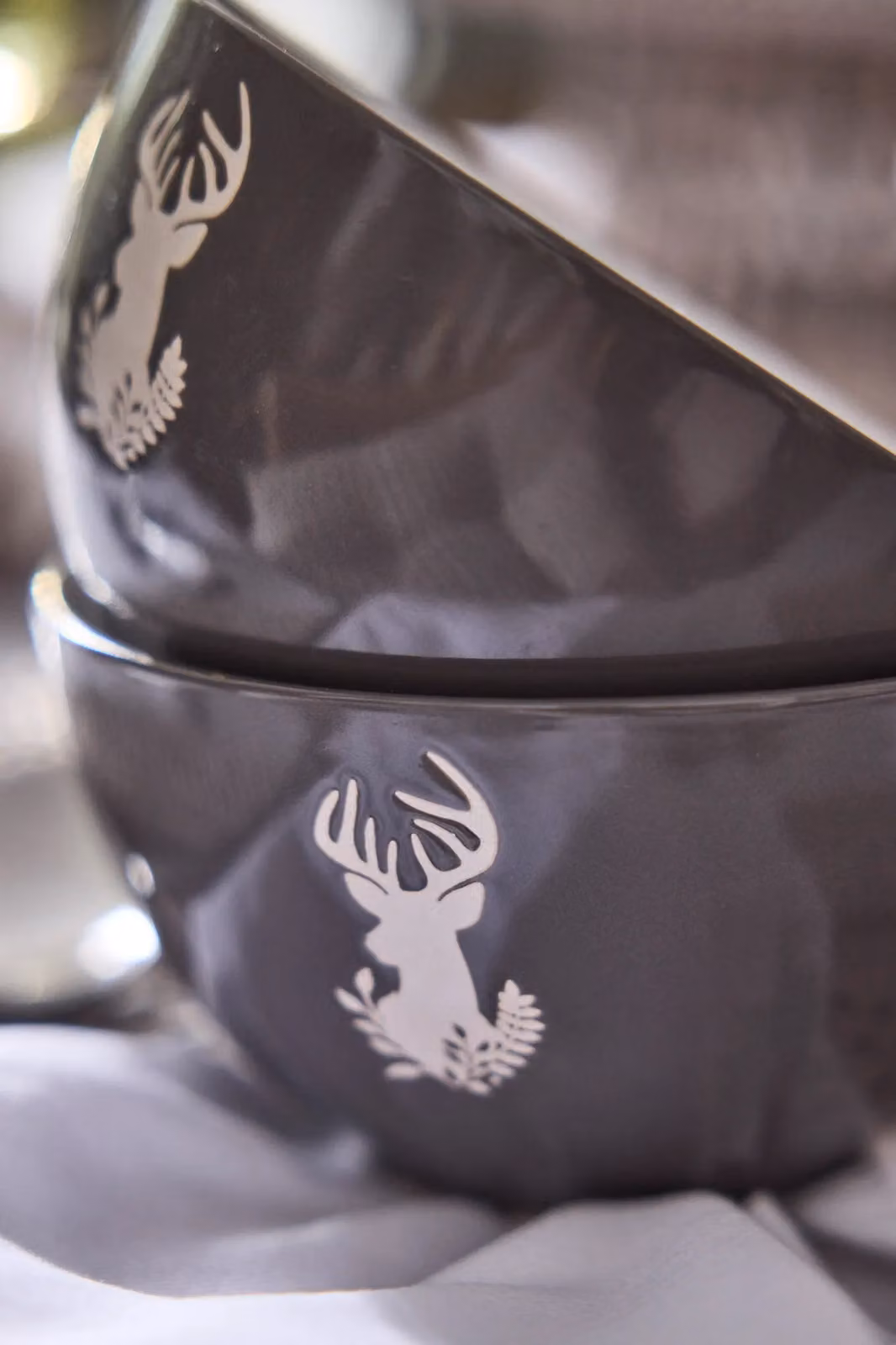 Dibor Set of 6 Grey Stag Stoneware Soup Bowls, Diameter: 14.5 cm – 3
