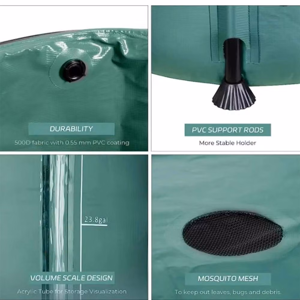 EONLION Collapsible Rain Barrel Water Collection System, 160 l, Dark Green – 4