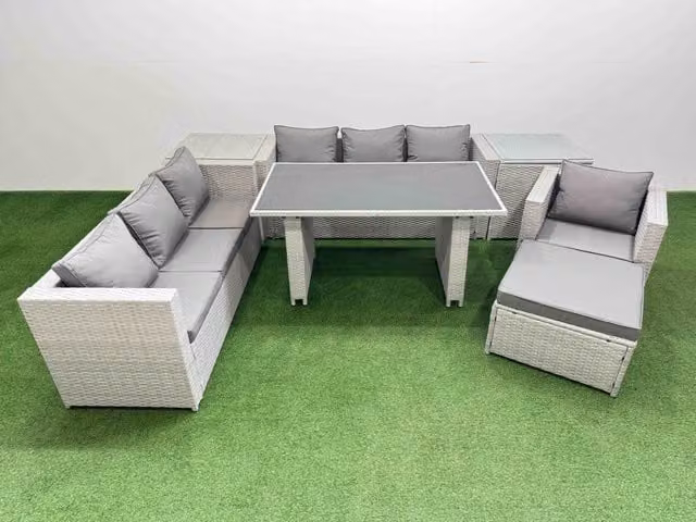 Fimous Patio Garden Furniture Set with 2 Side Tables and Big Stool in Light Grey