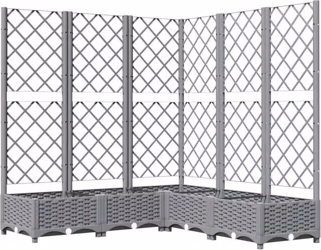 Berkfield Home Garden Planter with Trellis in Light Grey, W/D/H: 120 x 120 x 121.5 cm