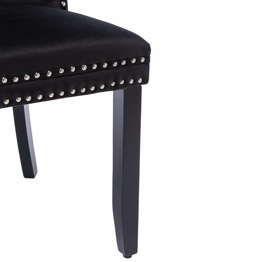 BTM Set of 4 Black Modern Upholstered Velvet Button Tufted Dining Chairs with Rubberwood Legs – 4