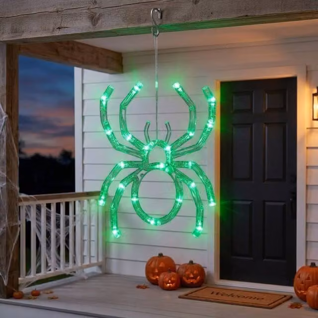 Garden Greatness Hanging Illuminated Spider Halloween Decoration in Multicolour and Green