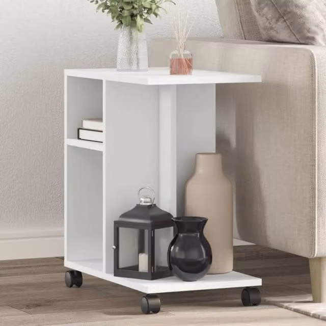 Berkfield Home White Side Table with Castors, W/D/H: 50 x 30 x 55 cm