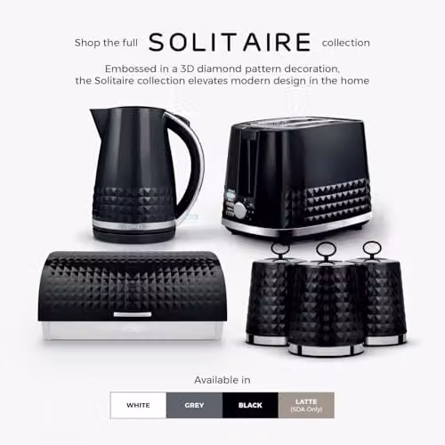 Tower Solitaire Roll Top Bread Bin and Set of 3 Airtight Canisters, Black Stainless Steel, W: 27.5 cm, D: 19.0 cm, H: 39.0 cm – 5