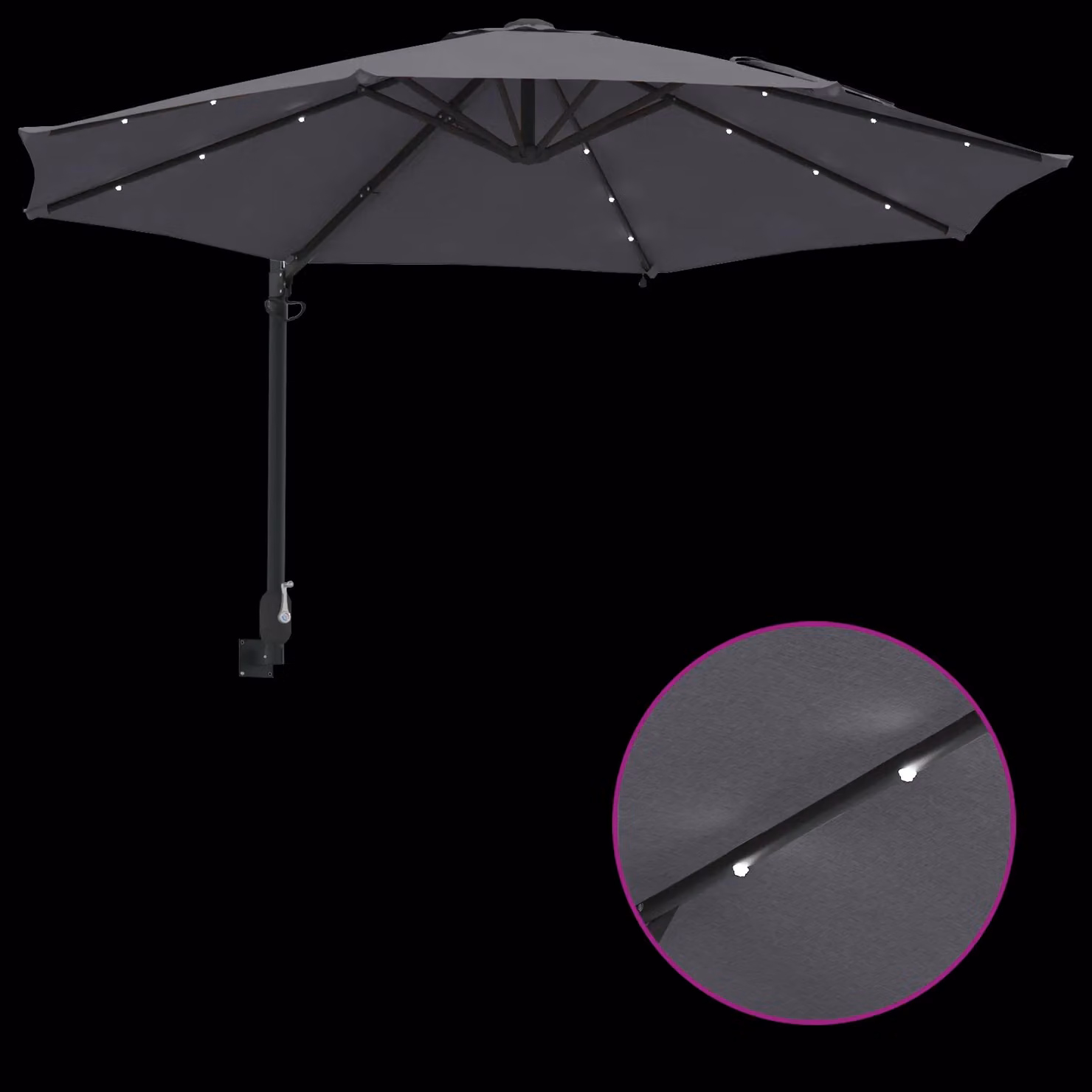 Berkfield Home Wall-mounted Garden Parasol with LEDs in Anthracite, Diameter: 248 cm – 5