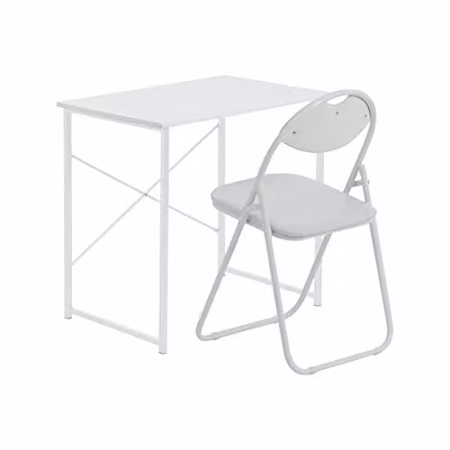 Harbour Housewares Modern White Wood and Metal Desk and Chair Set for Home Office