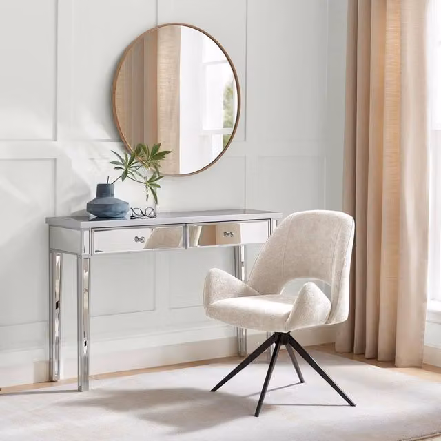 FurnitureboxUK Layla Cream Fabric Swivel Office Chair