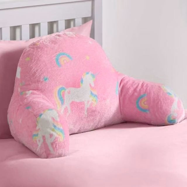 NESTLUNE Pink Fleece Contoured Reading Pillow and Neck Support Cushion for Children, Cot Size