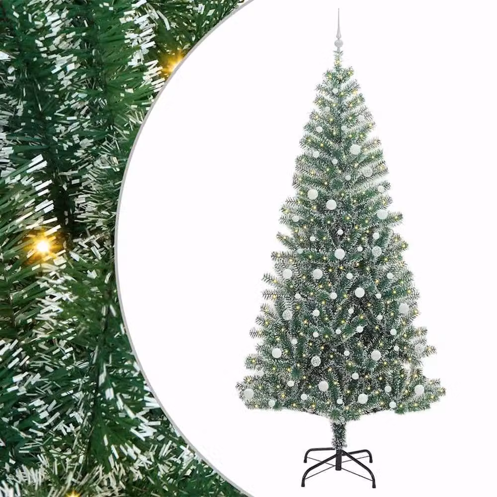 Berkfield Home Snow Flocked Artificial Christmas Tree with LED Lights, Green, Height: 240 cm – 2