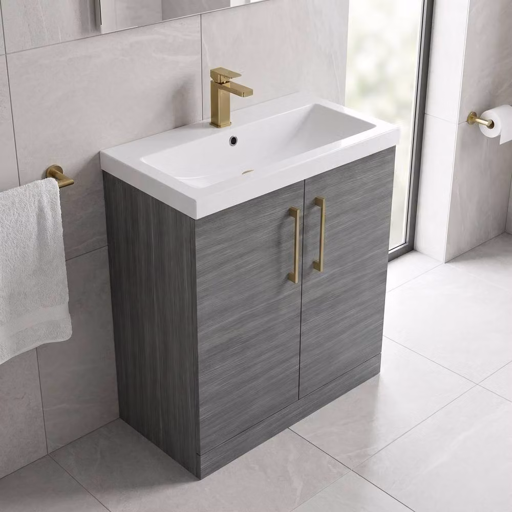 Balterley Anthracite Woodgrain 2-Door Bathroom Floor Vanity Unit with Basin, Width: 80 cm – 3