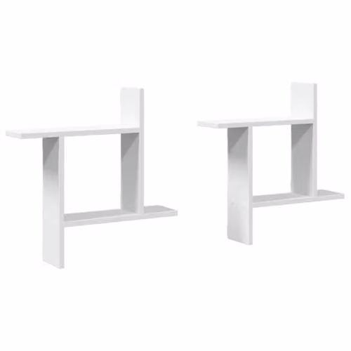 vidaXL Set of 2 White Wall Shelves in Engineered Wood, W: 50 cm, D: 12 cm, H: 50 cm