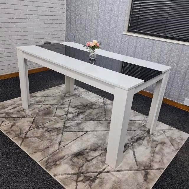 Kosy Koala Modern Rectangular Dining Table in Black and White with Striped Glossy Finish, W/D/H: 180 x 80 x 75 cm