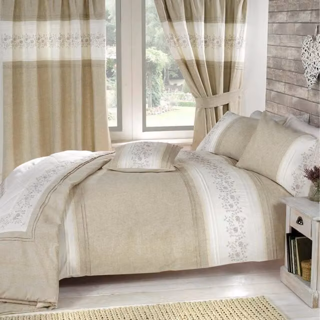 Rapport Home Wild Berry Linen Duvet Set in Orange and Beige Floral Vintage Design