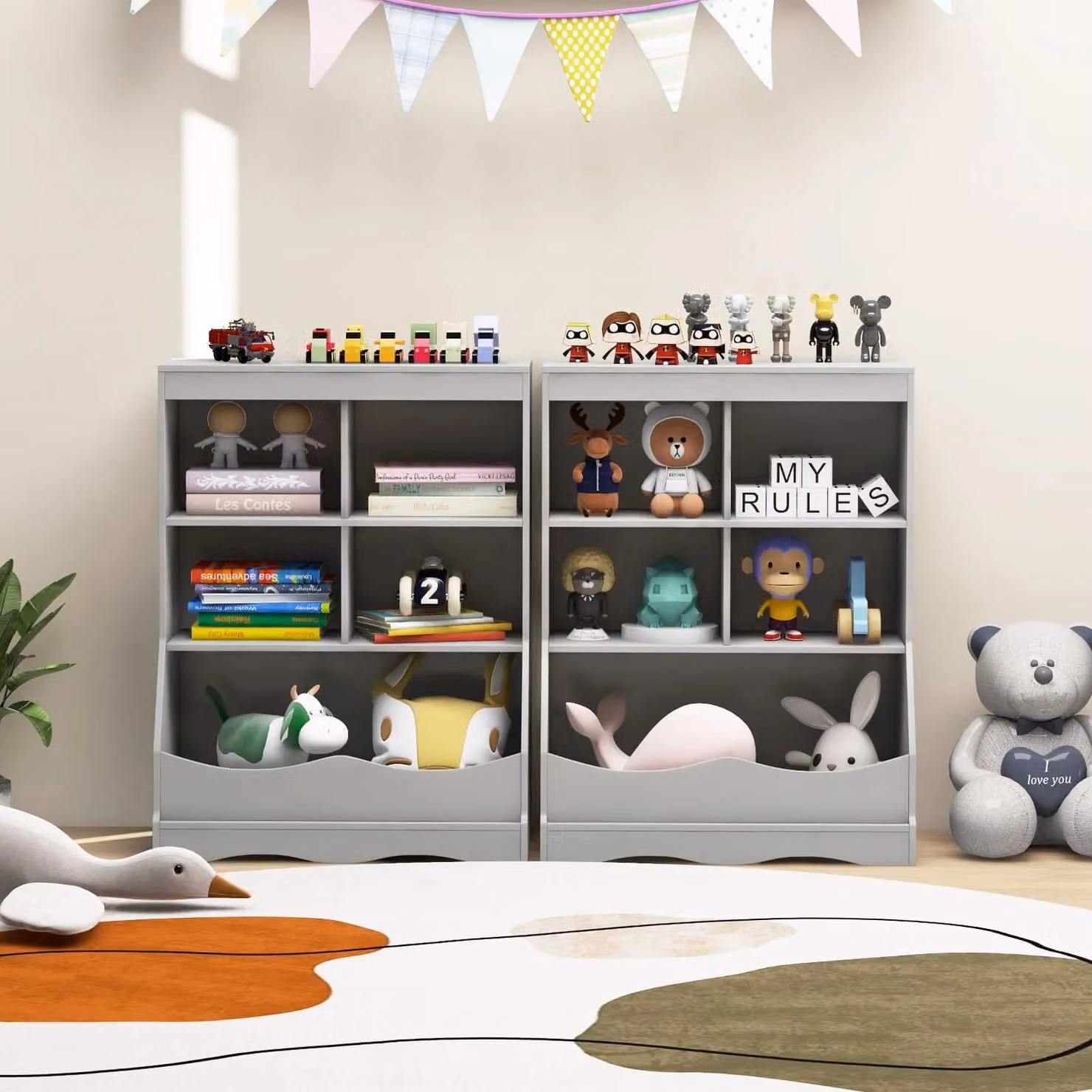 Costway Kids Toy Storage Organizer with 5 Bins, Grey – 4