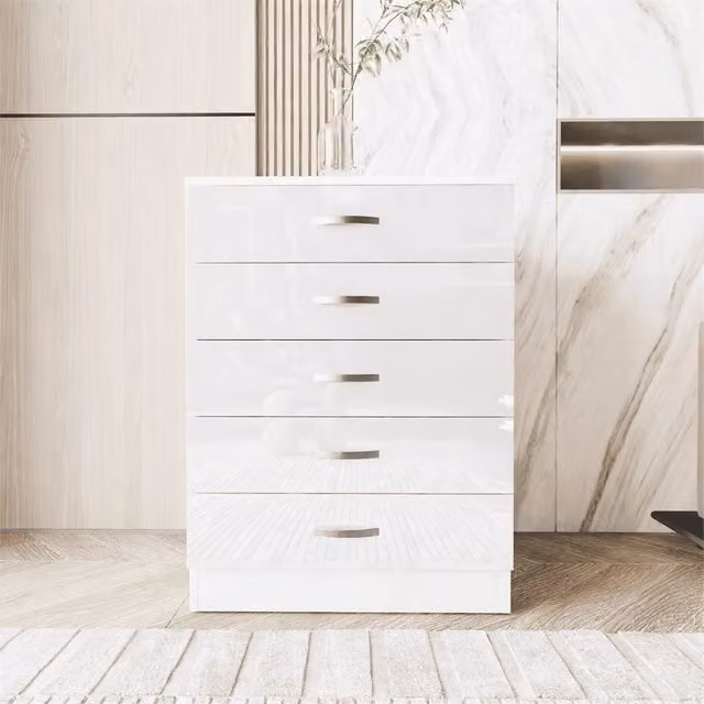 Nera Modern White Glossy Freestanding Bedroom Chest, H 80.0 x W 60.0 x D 40.0 cm