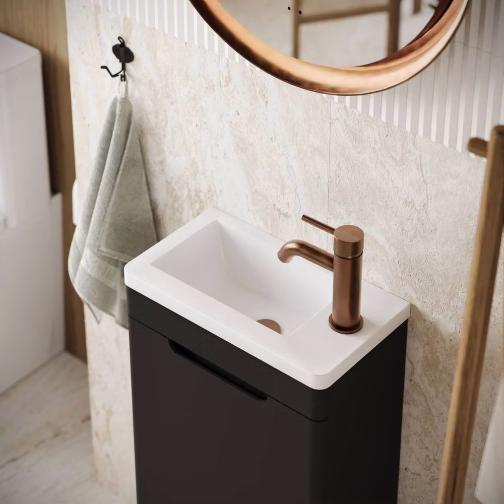 Bathroom Kingdom Acerra Black Glossy Cloakroom Vanity Basin with Soft Close Hinged Doors and Internal Shelves, Width: 40 cm – 2