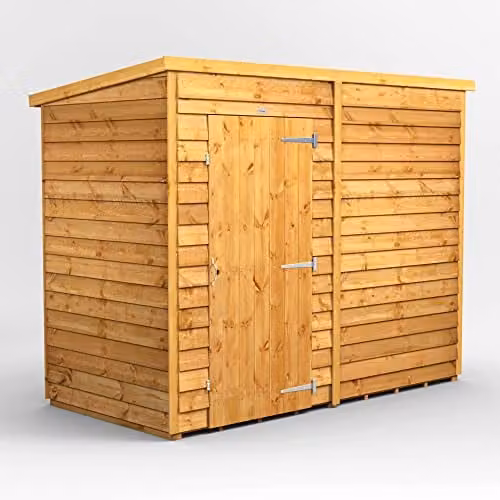 Powersheds Premium Pent Overlap Wooden Garden Shed in Brown, Windowless, with 10 mm Extra Thick Timber, W/D/H: 251.6 x 202.8 x 130.8 cm – 1
