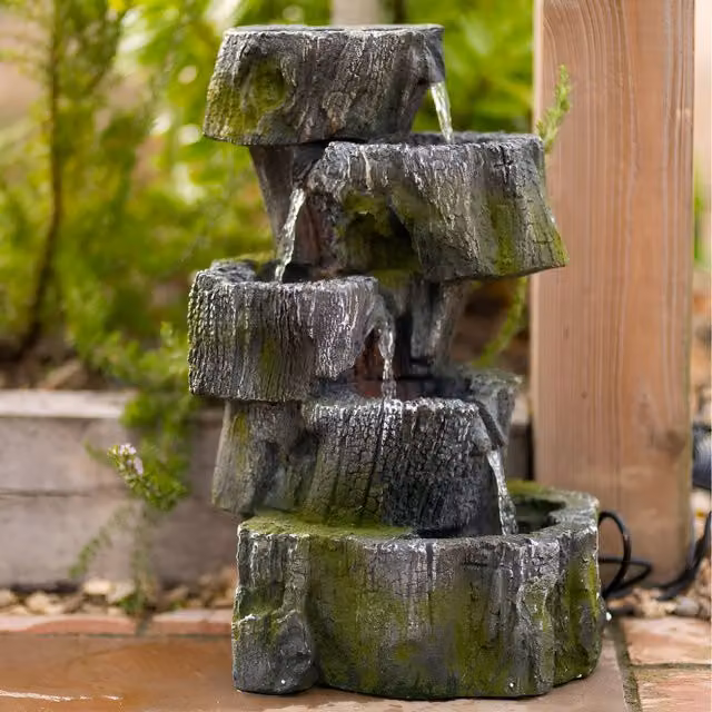 Primrose Textured Rainfall Column Tabletop Water Feature with LED Lights in Brown