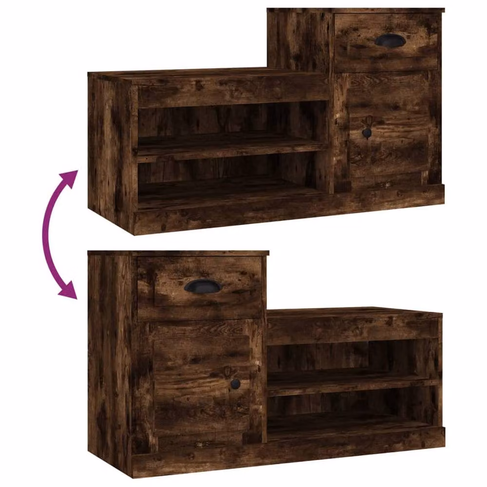 Berkfield Home Smoked Oak Shoe Cabinet in Brown, W/D/H: 100 x 42 x 60 cm – 4