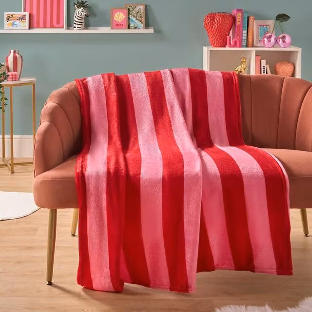 OHS Ultra Soft Striped Print Throw in Red and Pink