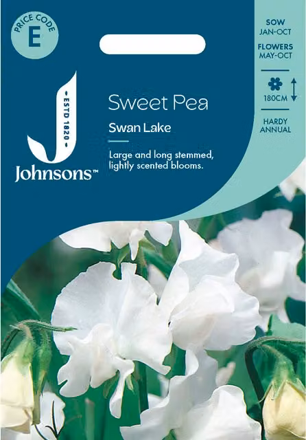 Johnsons Seeds Swan Lake White Sweet Pea Flower Seeds