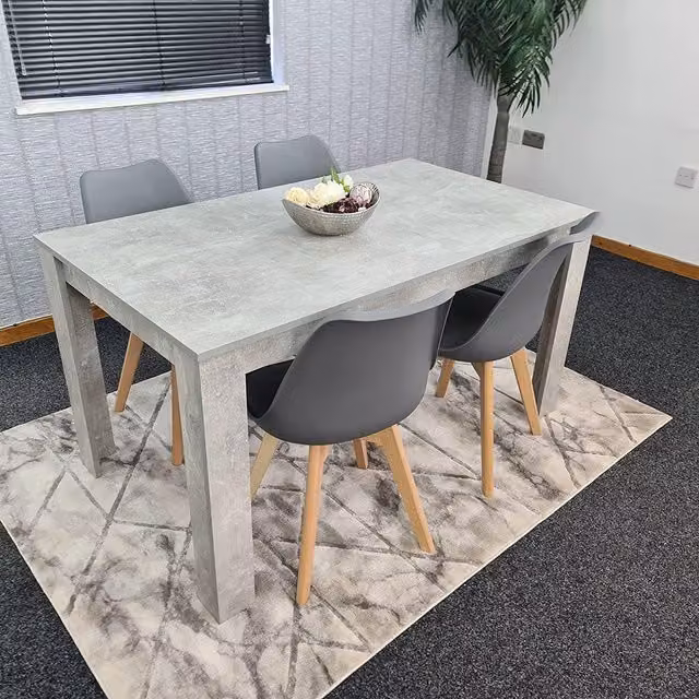 KOSY KOALA Modern Stone Grey Effect Wood Dining Table Set with 4 Grey Plastic Chairs in Brown – 1