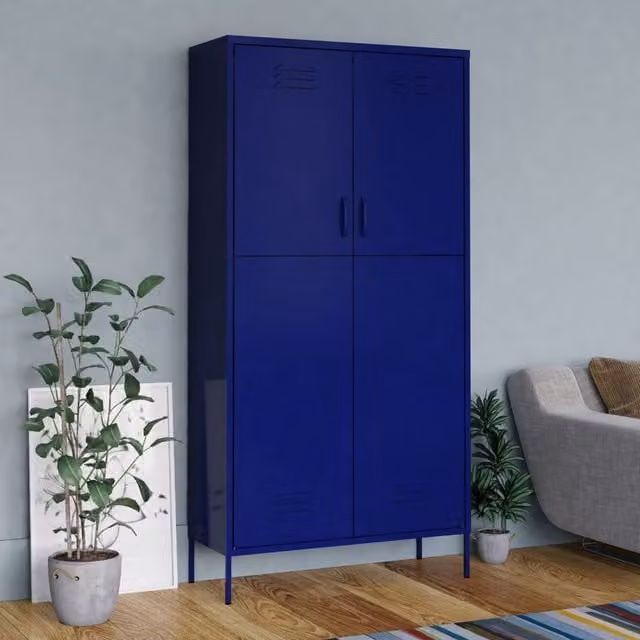 Berkfield Home Industrial Metal Wardrobe in Navy Blue, W/D/H: 90 x 50 x 180 cm – 1