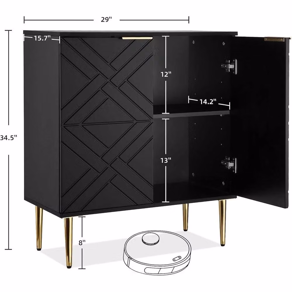 Havendro Modern Geometric Wooden Sideboard Buffet Cabinet in Black and Gold – 2