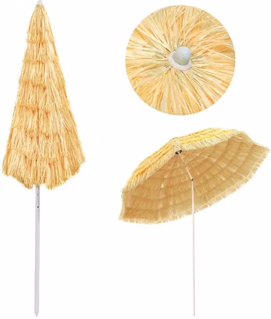 Berkfield Home Hawaii Style Beach Umbrella in Beige Polyester and Steel, 300 cm