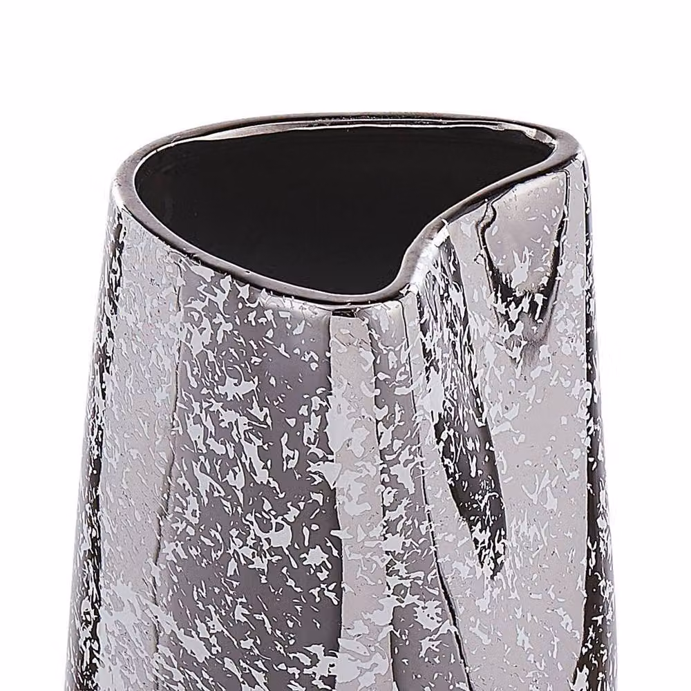 Wyld and Coco Glamour Style Abstract Ceramic Decorative Vase in Silver and White, Height: 27 cm – 3
