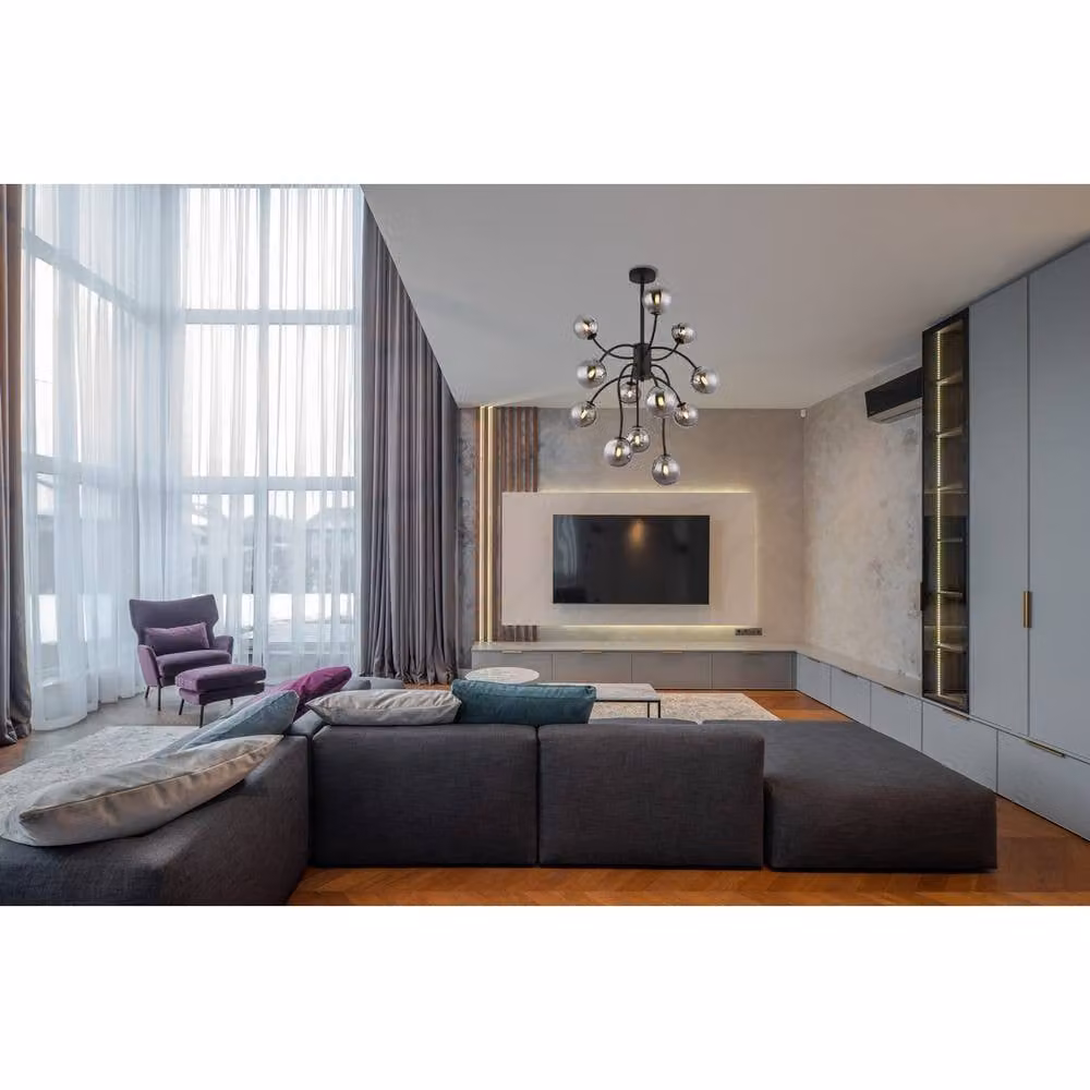 Netlighting Riha Multi Arm Pendant Ceiling Light in Matt Black with 12x G9 LED Warm White 3000K – 2