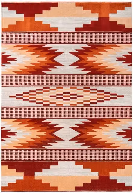 Kukoon Terracotta Orange Aztec Tribal Woven Living Room Rug, W/D/H: 170 x 120 cm