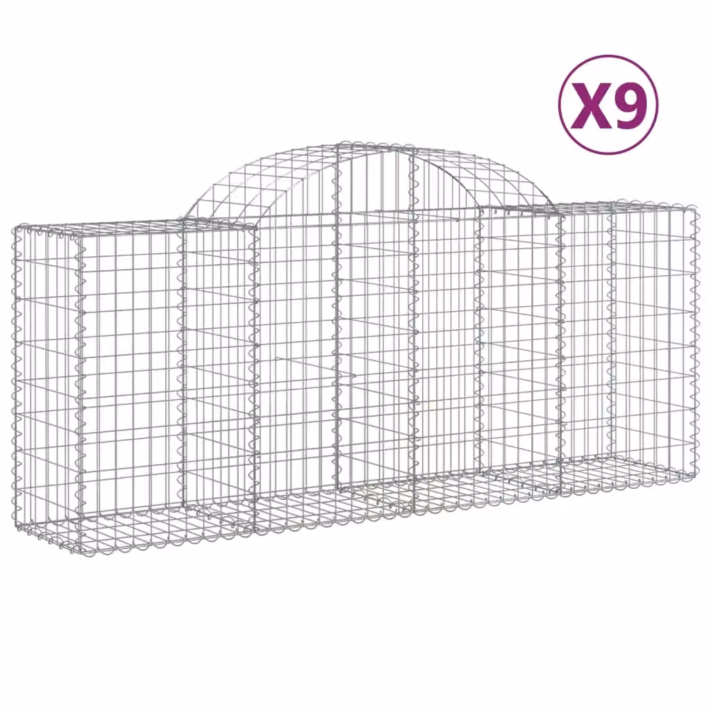 Berkfield Home Arched Gabion Baskets, 9 Piece Set, Silver Galvanised Steel, W: 200 cm, D: 50 cm, H: 80-100 cm – 2