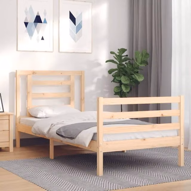 Berkfield Home Single Rustic Solid Pine Bed Frame with Headboard in Brown