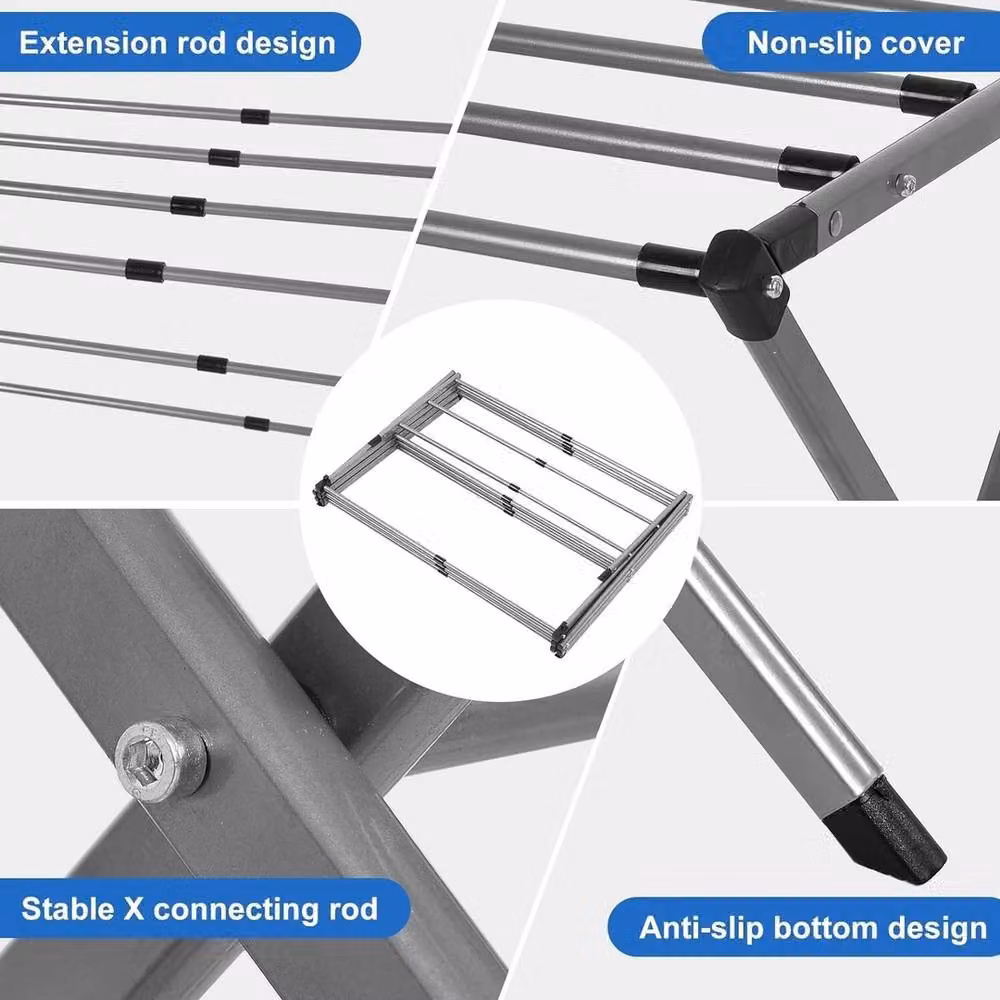 VOGREX 3-Tier Expandable and Foldable Metal Clothes Airer with 7.5m Drying Length in Grey – 2