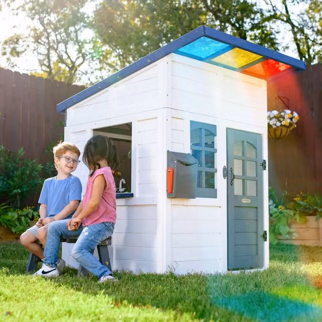 Teamson Kids Wooden Playhouse Dollhouse and Play Kitchen in White