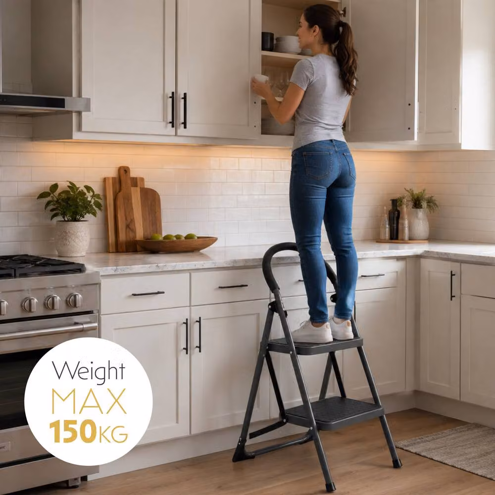 Futura 2 Step Heavy-Duty Steel Folding Step Ladder in Grey – 2