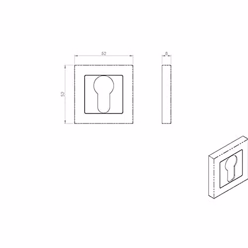 Loops Square Euro Profile Escutcheon with Concealed Fix in Bright Satin Stainless Steel, 52 x 52 mm – 2