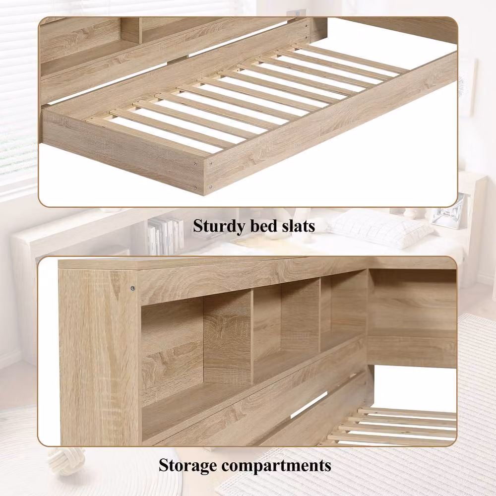 STILVORA 3ft Single Bed Frame with Side Compartment Storage in Light Oak Effect, W: 90 cm, D: 190 cm, H: 60 cm – 3