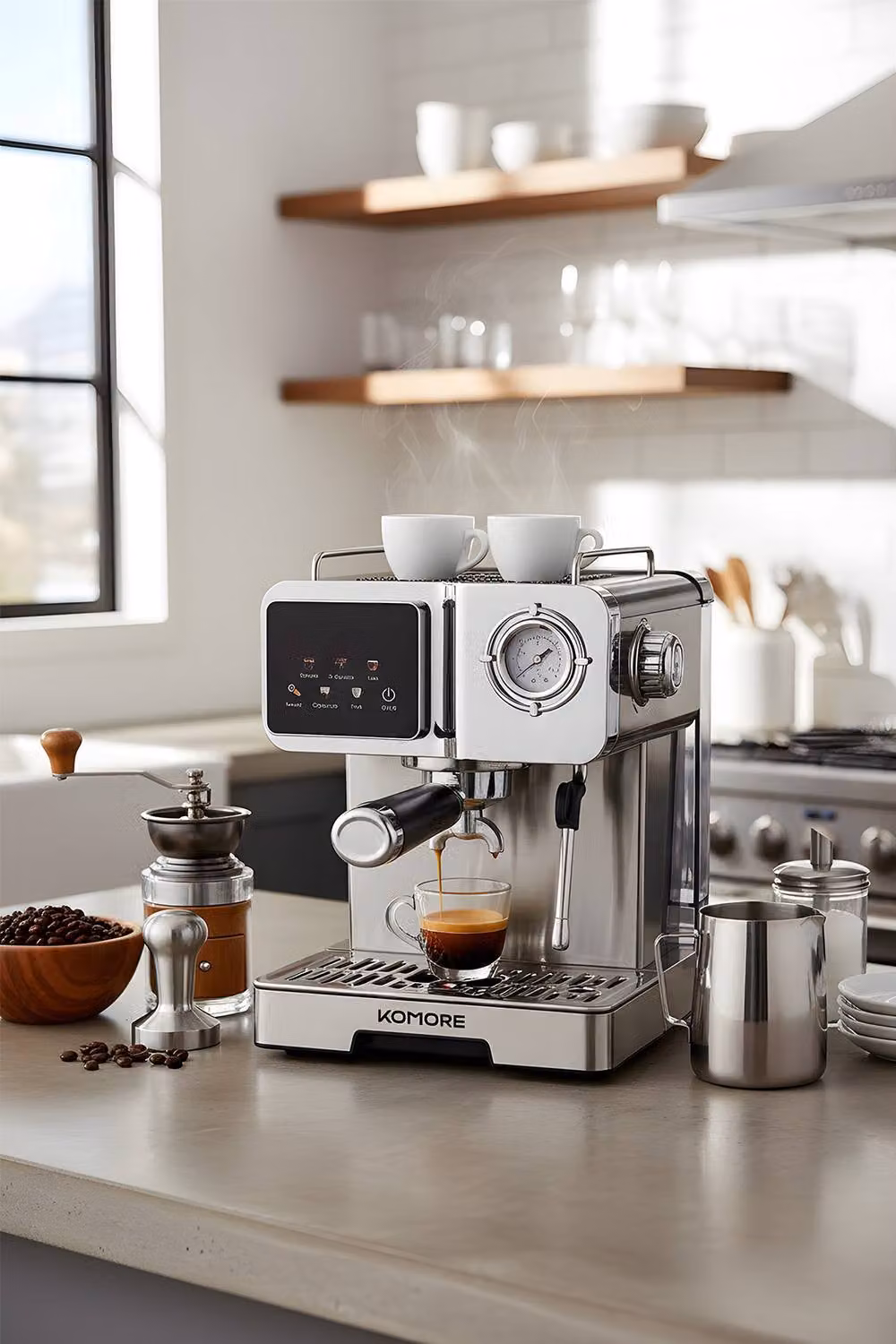 Living and Home 1350W Semi-Automatic Espresso Machine with 20-Bar Pump, Pressure Gauge and Steam Wand in Silver – 8