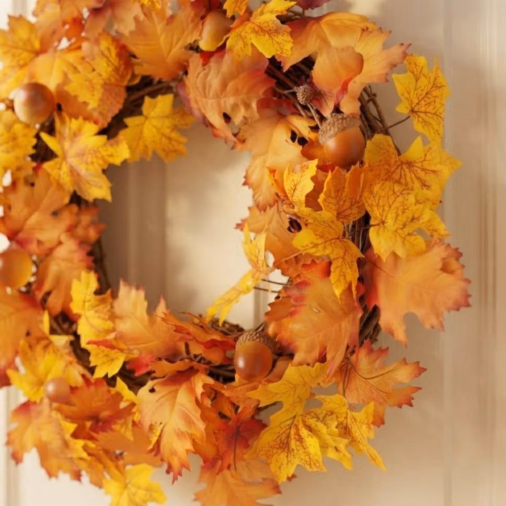 Garden Greatness Harvest Autumn Leaf and Acorn Wreath, Multicolour Orange, Diameter: 40 cm – 2