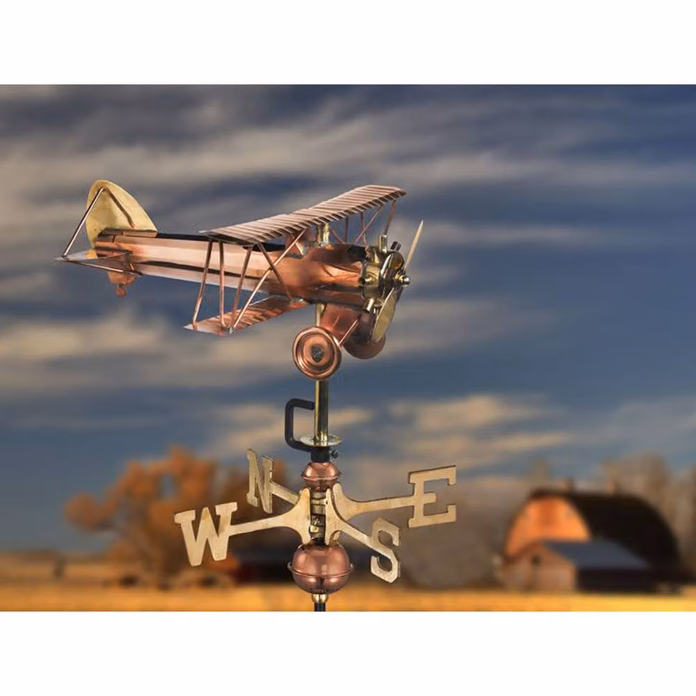 Good Directions Cottage Bi Plane Copper Weathervane in Bronze, H 44 x W 40 x L 33 cm – 2