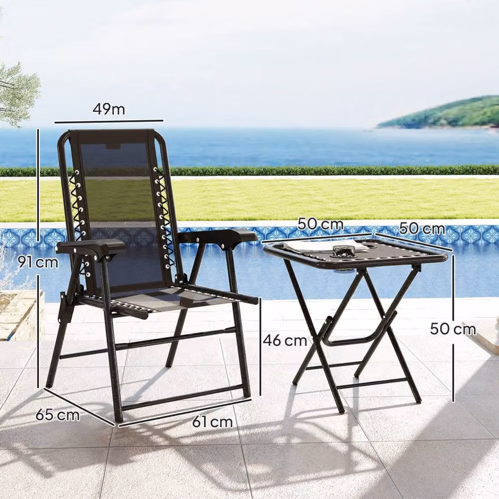 Wyld Haus Lacotte 3 Piece Black Folding Bistro Set with 2 Chairs and Coffee Table – 3