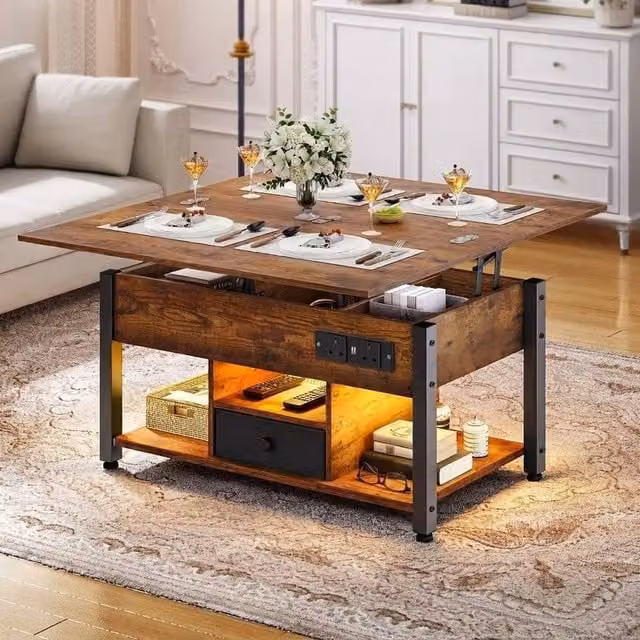 FORGEVIO Elegant Brown Folding Lift Top Coffee Table – 1