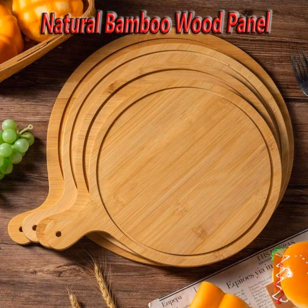Havendro Round Wooden Pizza Serving Tray, Brown, Diameter: 33 cm – 4