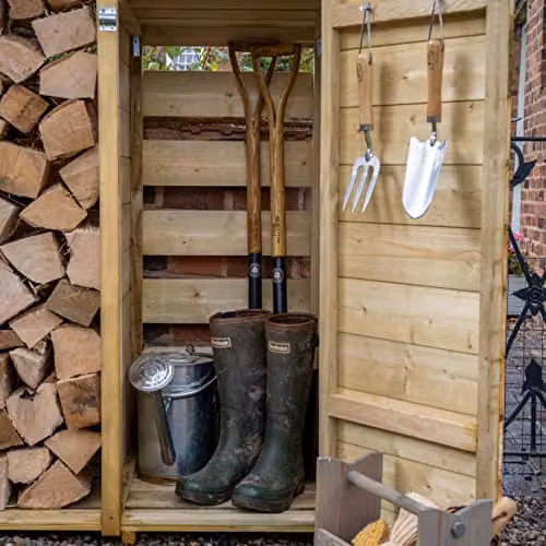 Forest Garden Large Premium Rustic Wood Log and Tool Store, Brown, W: 176 cm, D: 69 cm, H: 151.9 cm – 3