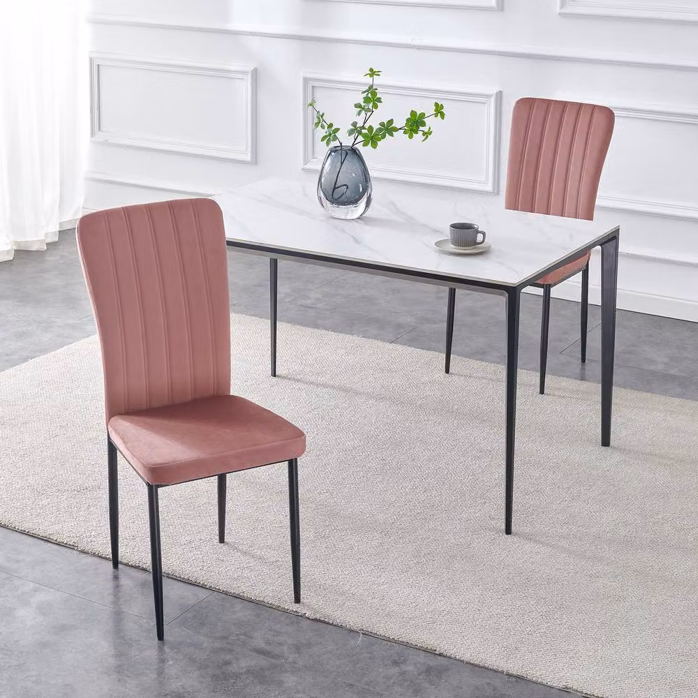 MCC Direct Elle Set of 2 Pink Velvet Upholstered Dining Chairs with Metal Frame – 2